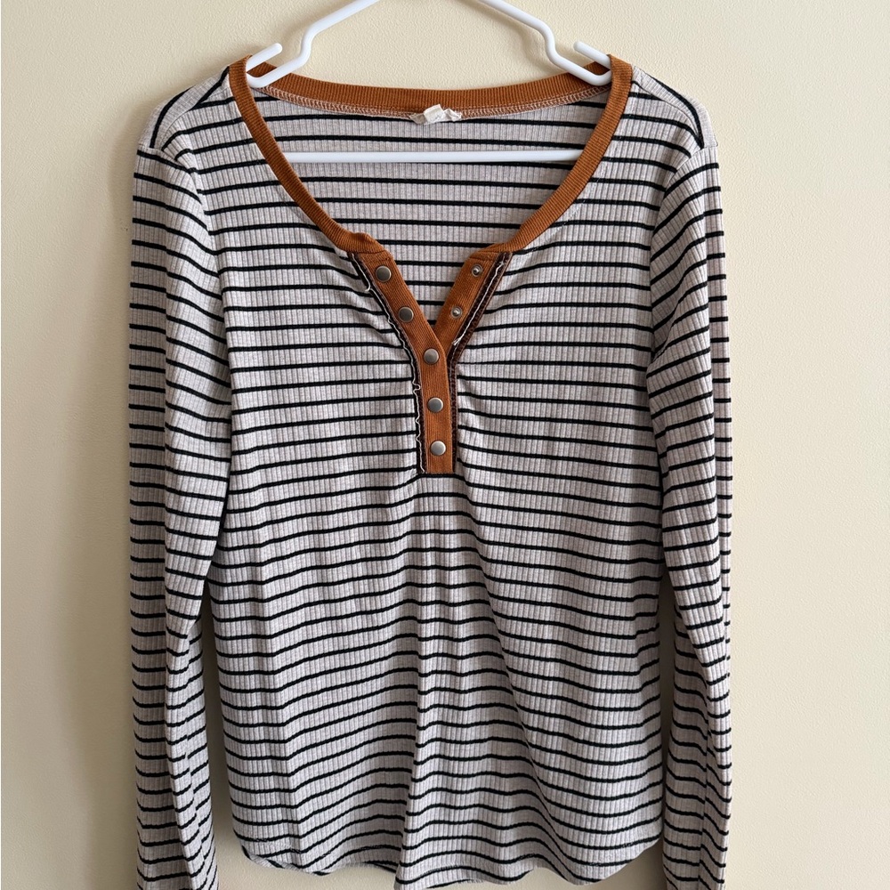 Hem & Thread Black and Tan Striped Long Sleeve with Mustard Accents